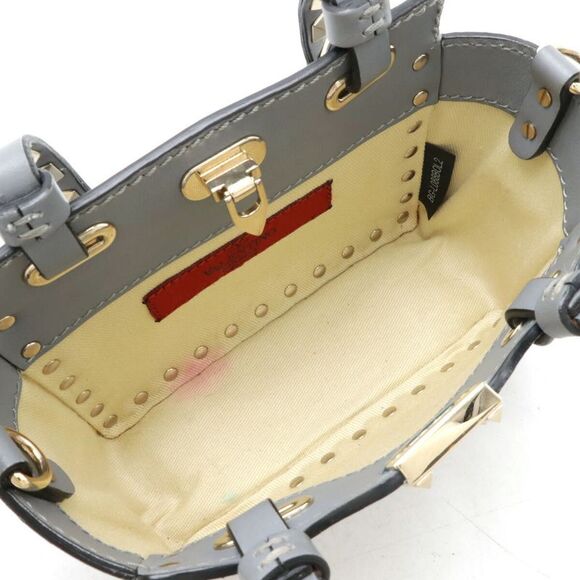 Valentino Garavani Leather Rockstud 2way Handbag Grey - Picture 6 of 7